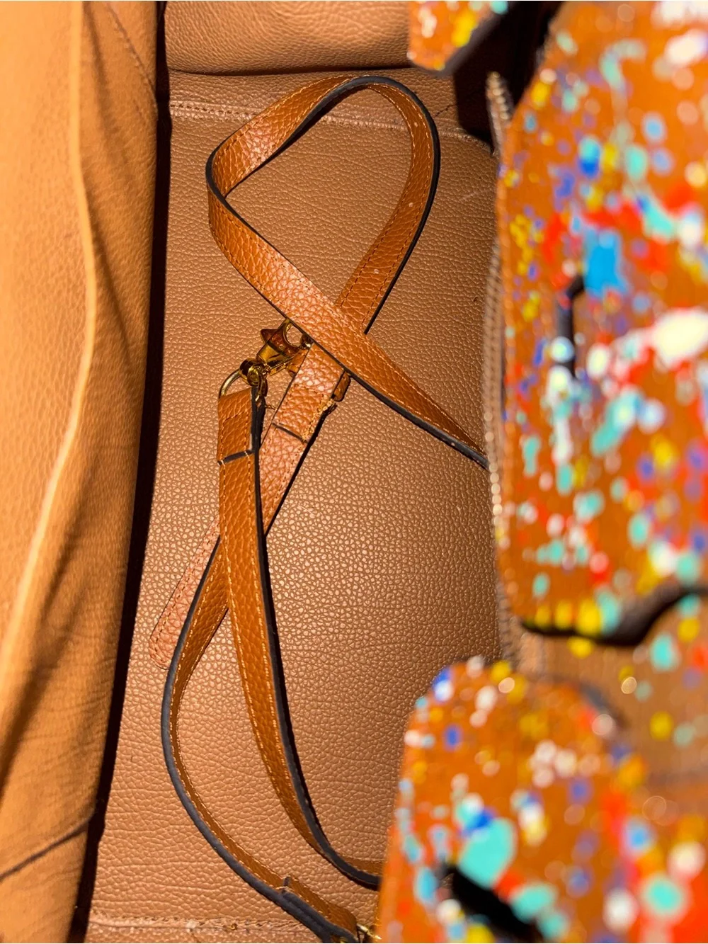Brown Floral Paint-Splatter Satchel Handbag